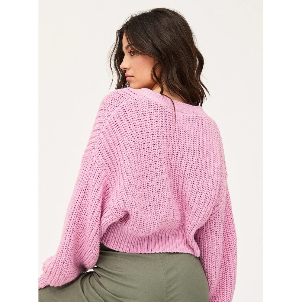 Roxy cardigan boxy lilac pink cottony synthetic buttons beachy pullover pastel L